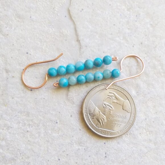 Aqua Larimar ~ Beaded Stick Earrings! Lightweight, Playful, Versatile Boho Chic - Picture 3 of 7